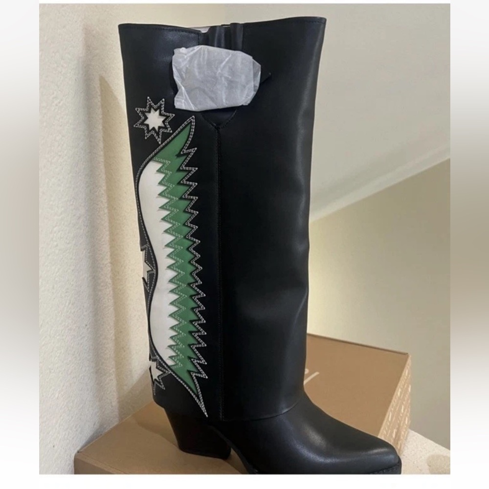 Zodiac Rowena Faux Leather Wings Black Knee High Boots western boho cowgirl sz 9